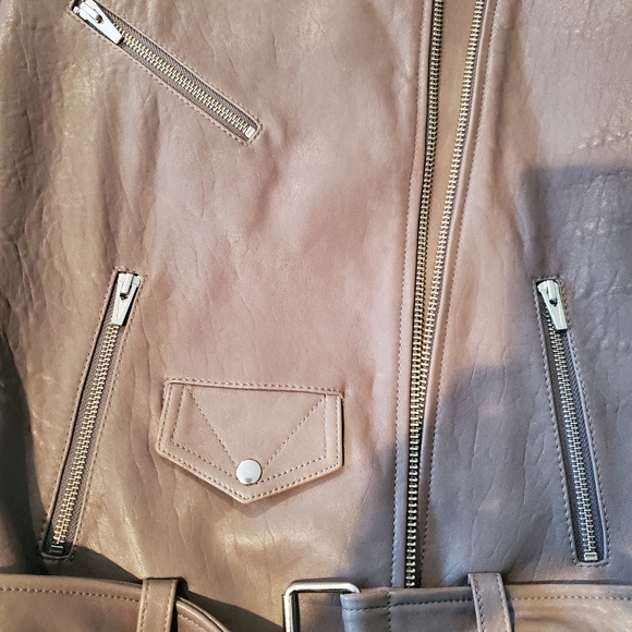 Veda Women's Leather Jacket in Taupe Grey Size M - Picture 4 of 4